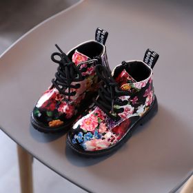 Spring Fall Girls Floral Boots PU Leather Waterproof Kid Baby Boots Shoes Fashion Flower Zip Little Girl Boy Short Boots E12196