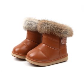 New Winter Baby Girls Boots Casual Warm Rabbit Fur Mid-Calf Boots Shoes Child Slip-On Round Toe Platform Snow Boots Shoes E11142