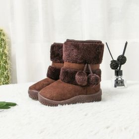 Classic Toddler Snow Boots Kids Cute POMPON Flock Winter Boots for Girls High Top Comfortable Warm Baby Girl Cotton Shoes C06272