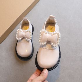 Autumn Baby Kids Girls Pearl Bowknot Bright PU Leather Princess Shoes