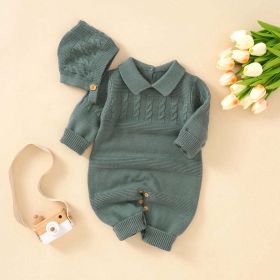 Baby Solid Color Crochet Knit Design Lapel Knit Jumpsuit