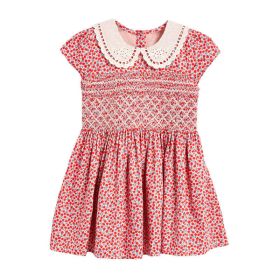 Baby Girl Ditsy Flower Print Hollow Carved Neck Knitted Waist Dress