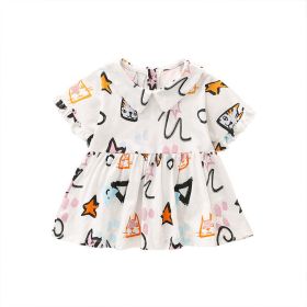 Baby Girl Print Pattern Doll Neck Short Sleeve Crewneck Blouses