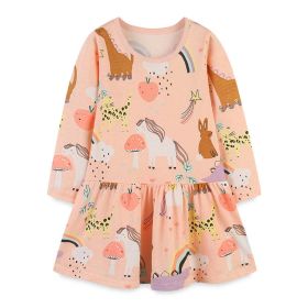 Baby Girl Cartoon Print Pattern O-Neck Long Sleeve Pullover Dress