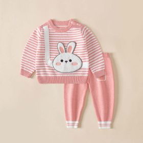 Baby Cartoon Bunny & Striped Graphic Pullover Sweater Combo Trousers 2 Pieces Sets