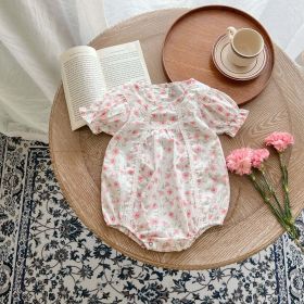 Baby Girl Floral Print Short-Sleeved Round Collar Onesies