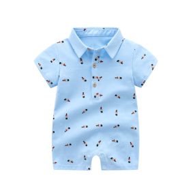 Baby Boy Printed Pattern Polo Neck Design Buttoned Shirt Short Sleeve Rompers In Summer