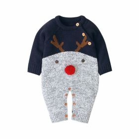 Baby Cartton Pattern Contrast Design Side Button Christmas Knitted Romper