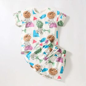 Baby Girl Cartoon Print Pattern Crewneck Casual Tee Sets