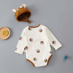 Baby 1pcs Cartoon Bear & Calf Graphic Long Sleeved Soft Bodysuit With Hat