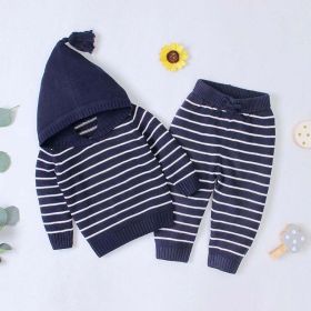 Baby 1pcs Striped Pattern Knitted Hoodie With Hat & Pants Warm Sets