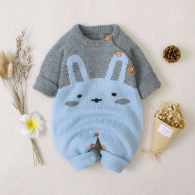 Baby 1pcs Cartton Bunny Graphic Contrast Design Shoulder Button Design Knitted Romper