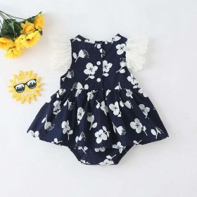 Baby Girls Floral Print Single Breasted Design O-Neck Sleeveless Onesies Dress In Summer