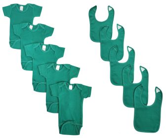 Unisex Baby 10 Pc Onezies and Bibs (Color: Green, size: medium)