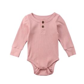 Infant Sunken Stripe Cotton Long Sleeve Triangle Rompers (Option: Pink-60cm)