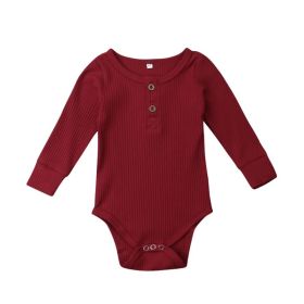 Infant Sunken Stripe Cotton Long Sleeve Triangle Rompers (Option: Purplish Red-70cm)