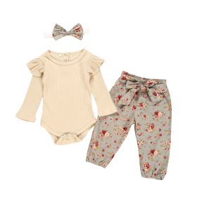 Cotton Khaki Jumpsuit Suit Baby One-piece Pants Printed Trousers Headdress (Option: Khaki Gray-100cm)