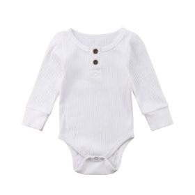 Infant Sunken Stripe Cotton Long Sleeve Triangle Rompers (Option: White-90cm)